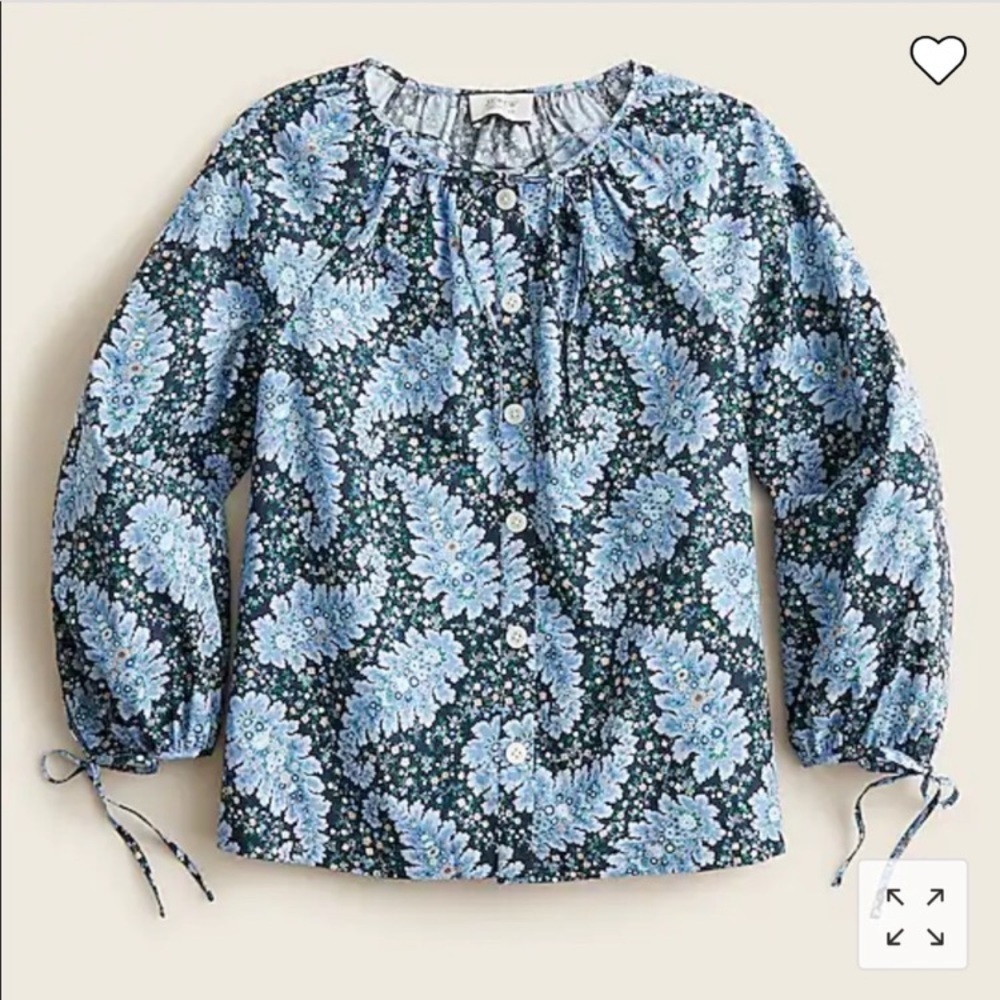 J. Crew Collection tie sleeve button front top in Ratti Pacific paisley boxy
